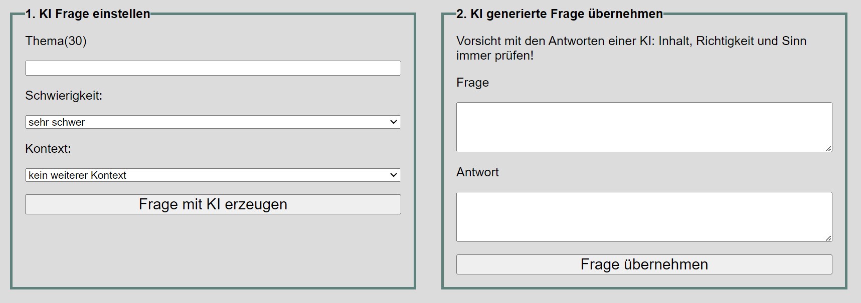 Übersicht über die Einstellmöglichkeiten einer Frage