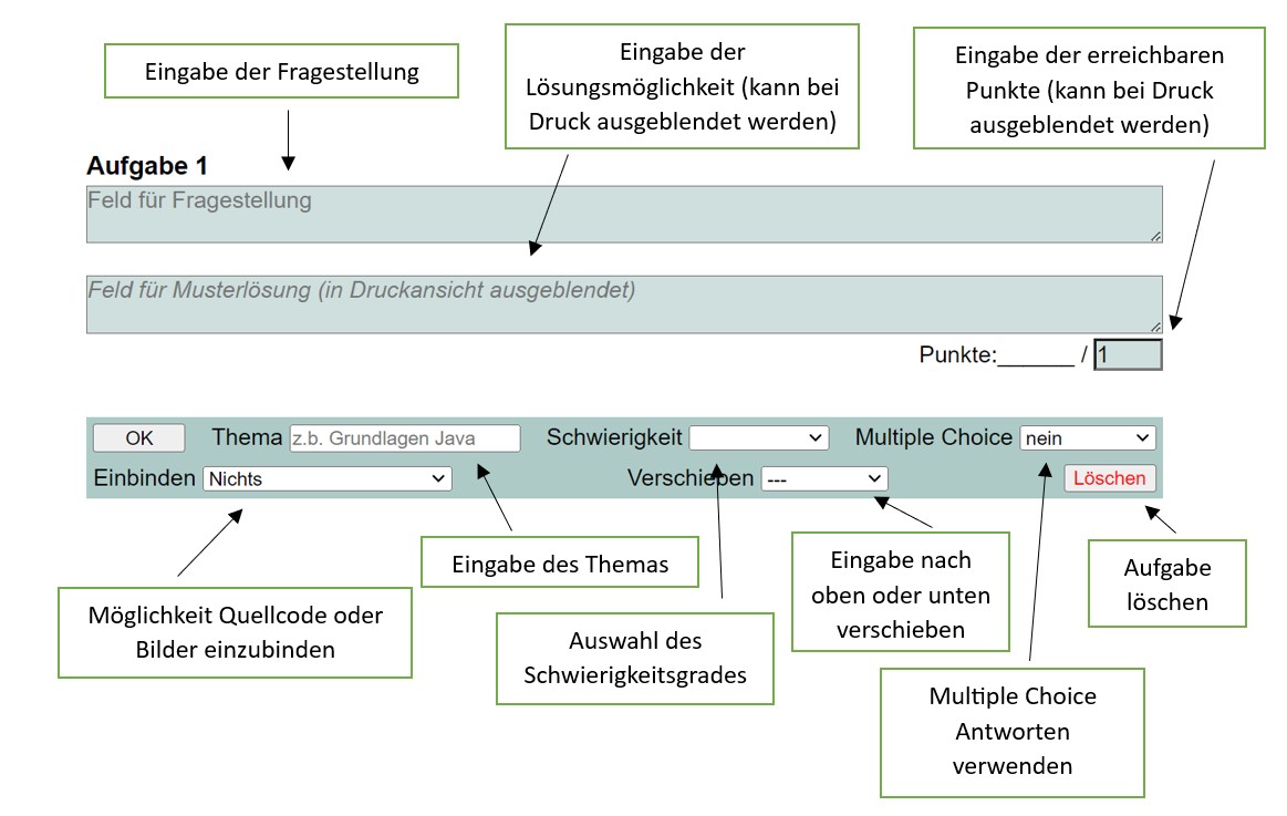 Übersicht über die Einstellmöglichkeiten einer Frage