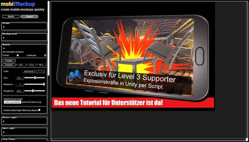 Screenshot des Tool Mobimockup zur Erstellung von Mockups mit Mobiltelefonen